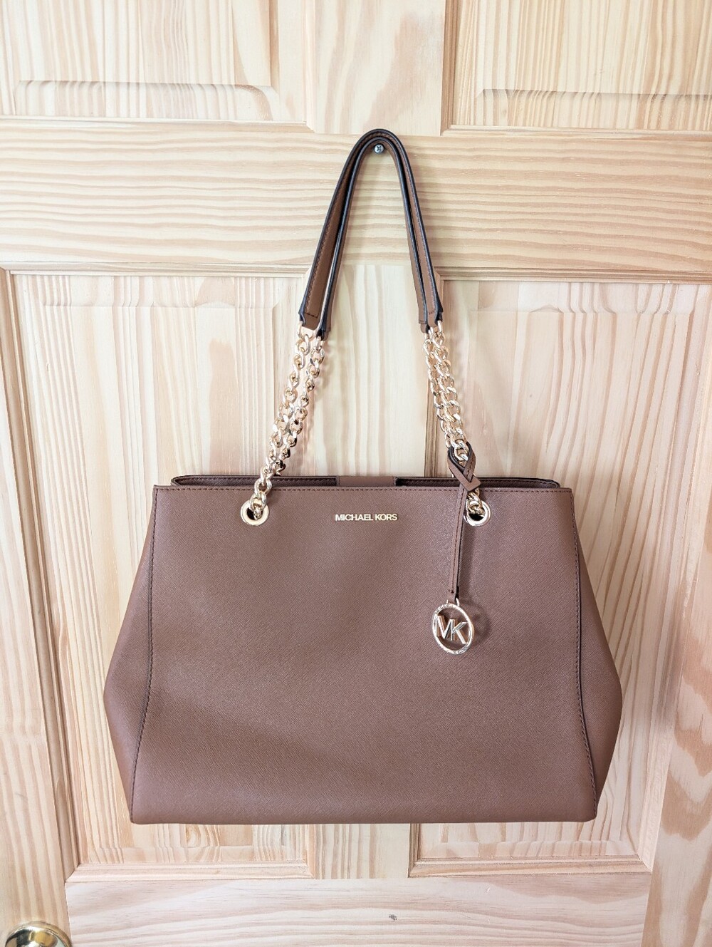 Michael Kors Leather Tote - Cognac/Taupe/Brown Chain-Handle